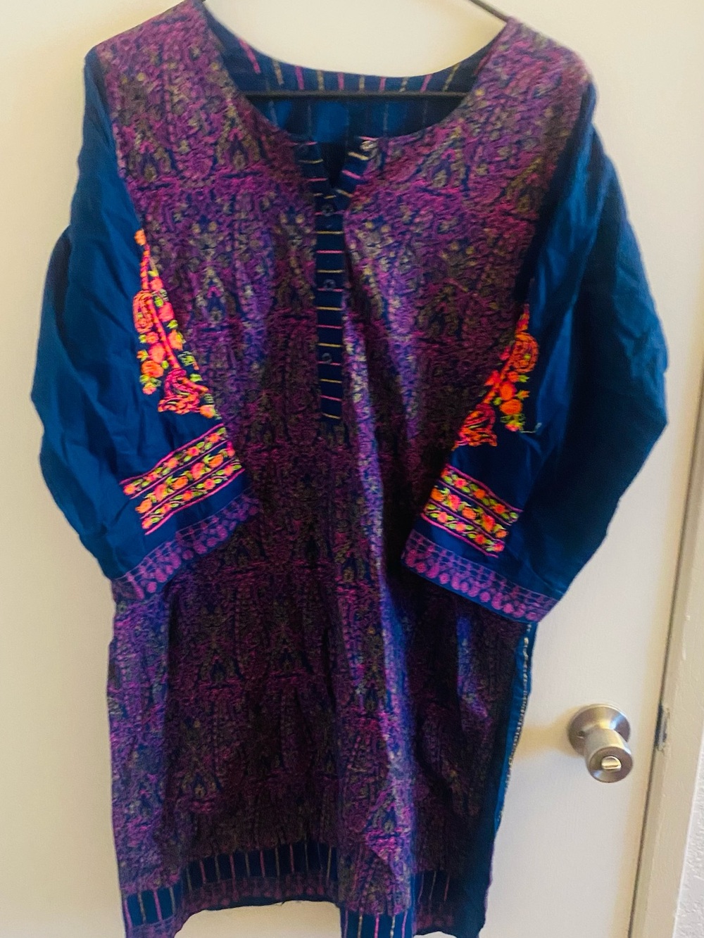 Girls' Embroidered Teal & Purple Dress